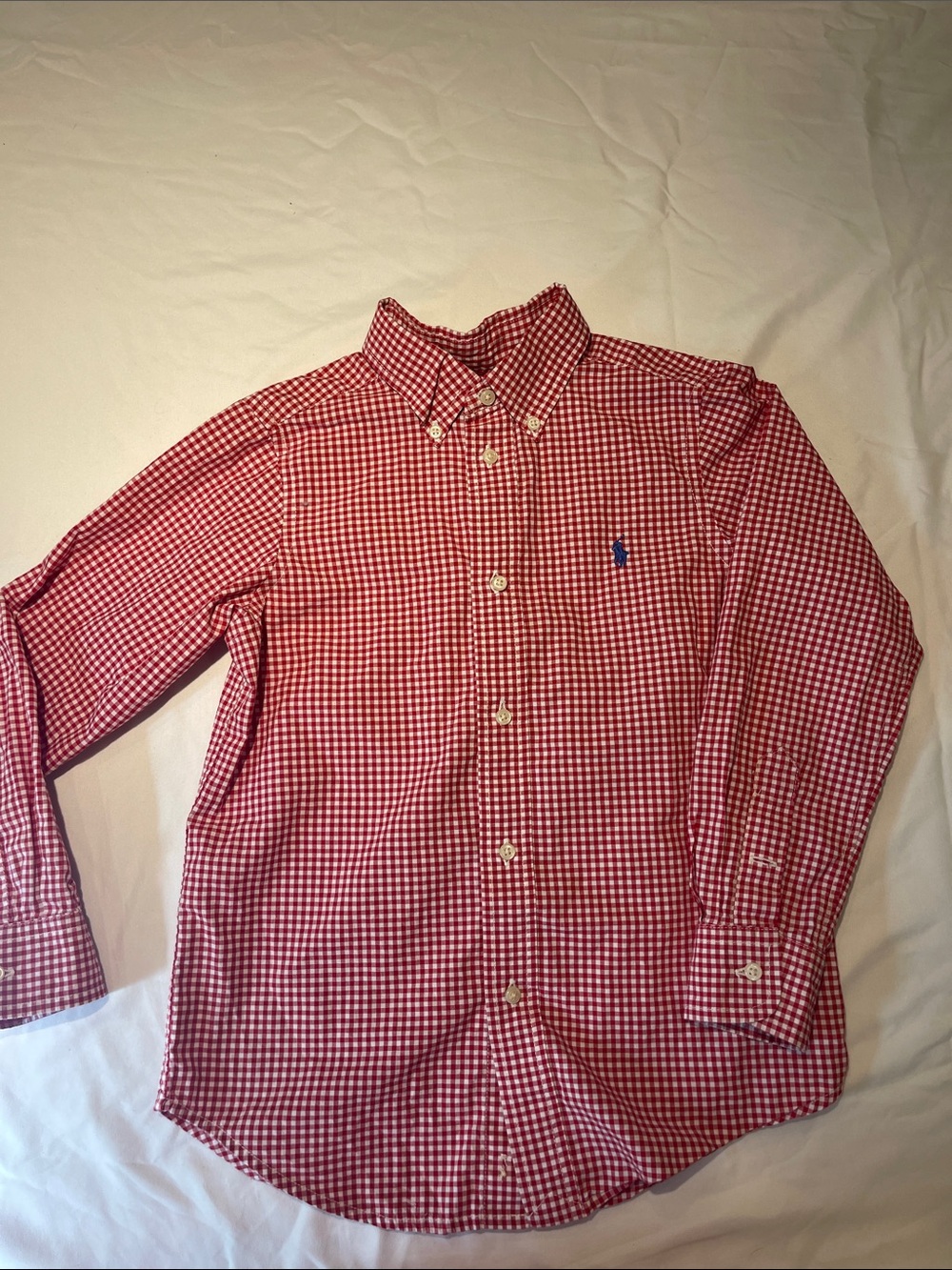 Polo by Ralph Lauren Red Gingham Button-Down Shirt with Blue Pony
